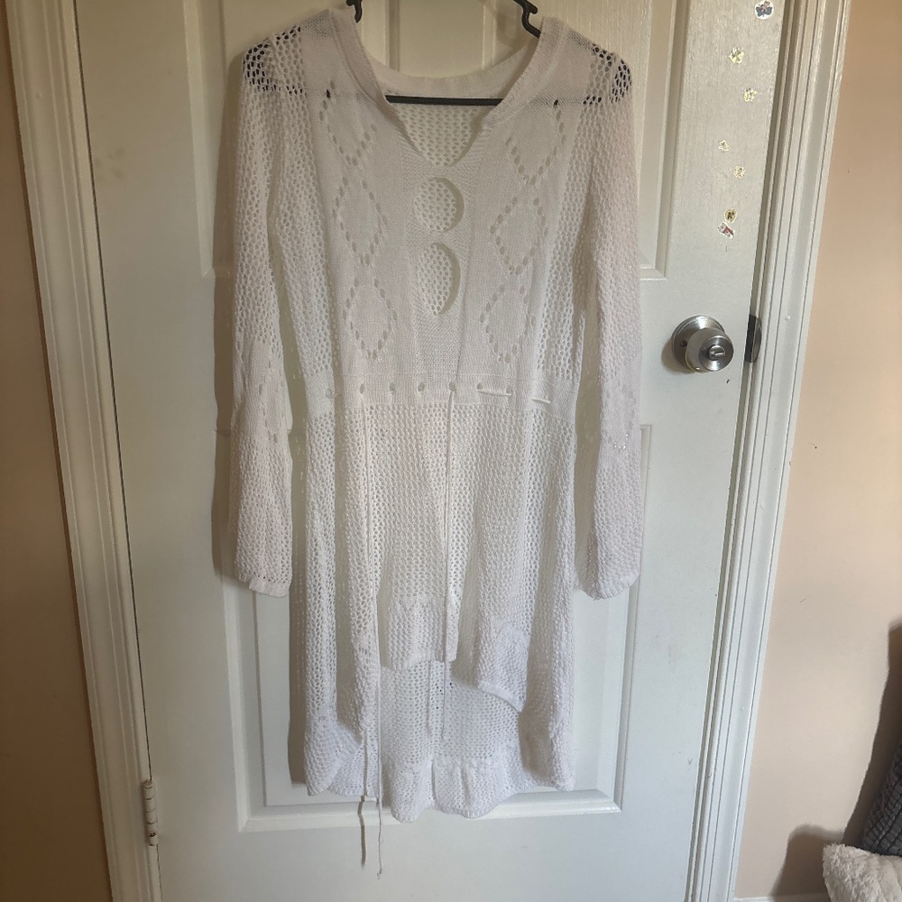white knit coverup flowy dress